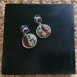 Chico's animal print and pattern silver toned earrings